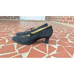 VTG 80s Walter Steiger Suede Pumps-Victorian Style-Elastane Lace-Italy-Sz 7.5B